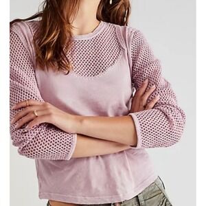 Free People Solar Eclipse Mesh top Long Sleeve Knit Top Small Urban‎ Bohemian